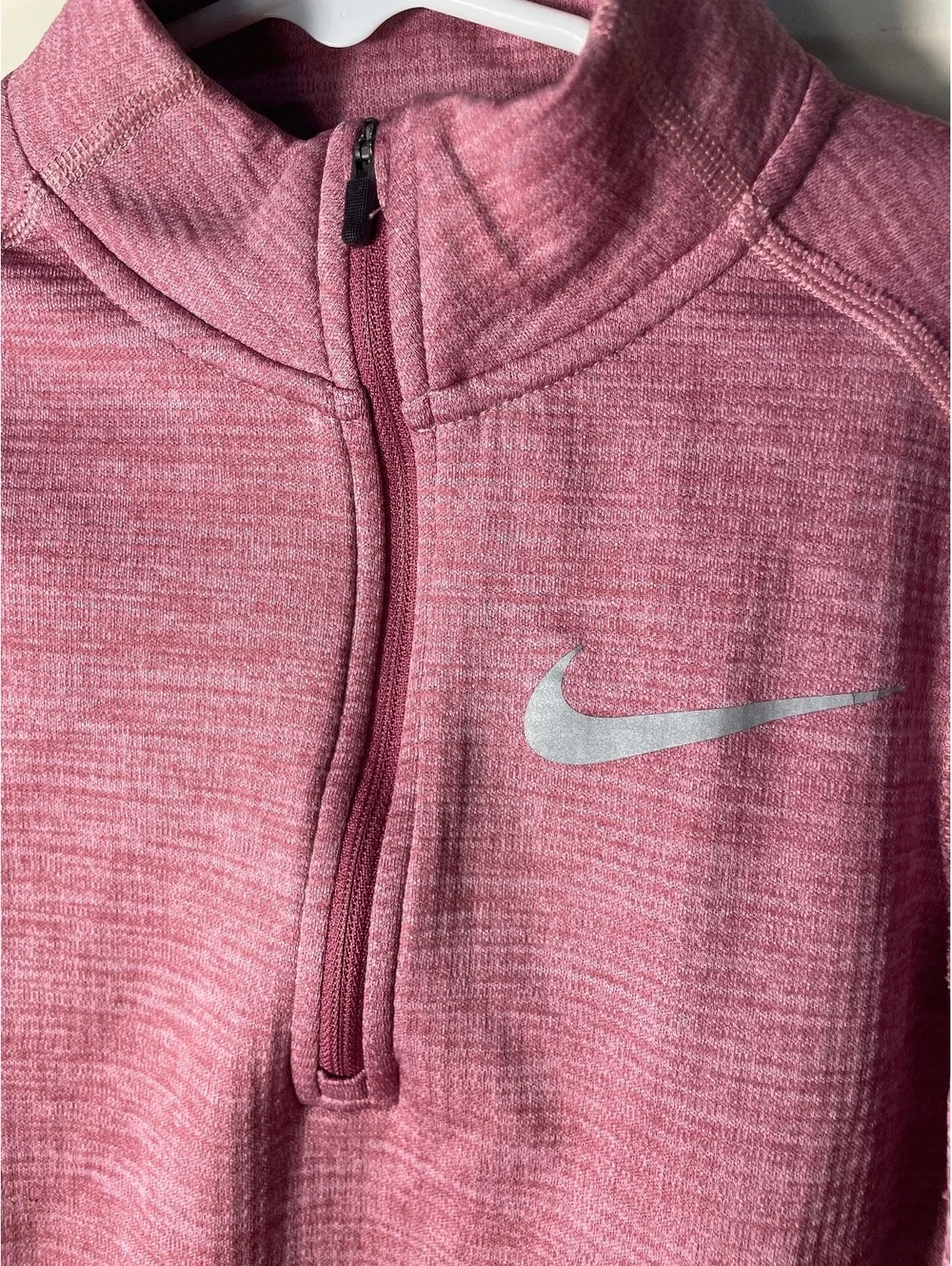 Nike Dri-Fit Quarter Zip Pullover Sweatshirt Girls Size Medium 8 Pink Thumb Hole